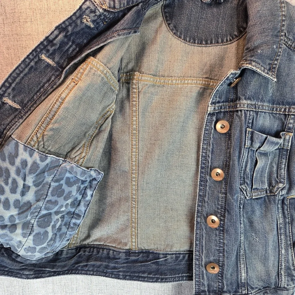 Denim Vest Express Women Small Grunge Punk‎ Y2K Denim Cropped Distressed Rock